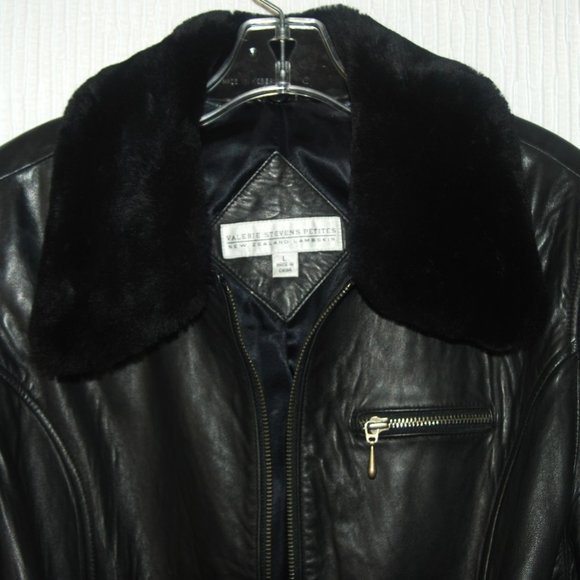 Valerie Stevens Petites Genuine Lamb Leather w/Fur Collar Jacket - Picture 5 of 7